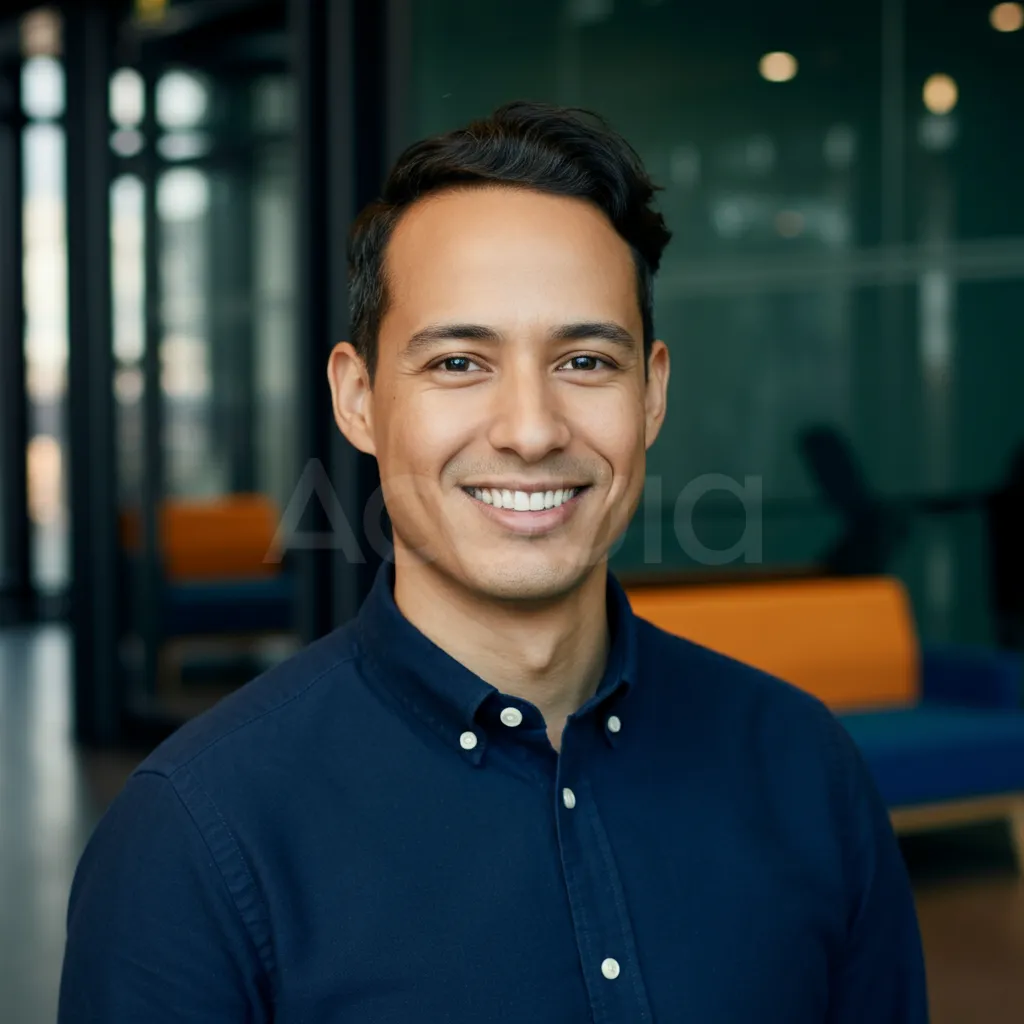 Professional portrait of Jonathan Mercer in a navy blue shirt smiling in an office setting.